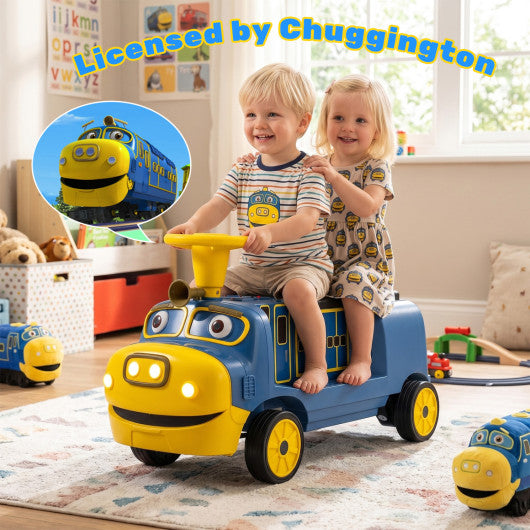 12V 2-Seater Kids Ride on Train with Height Adjustable Seat and Music Licensed Chuggington-Blue