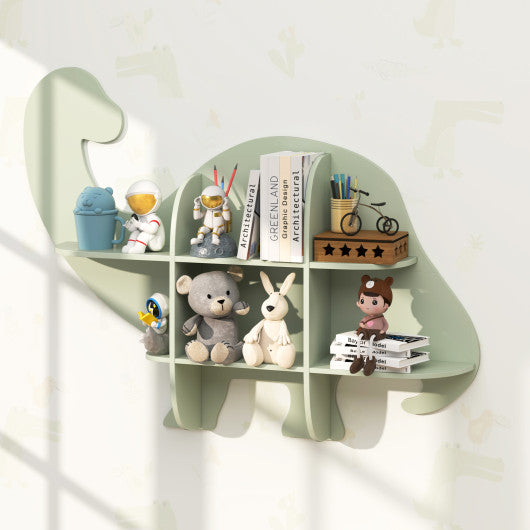 2-Tier Floating Dinosaur Kids Bookshelf for Children-Green