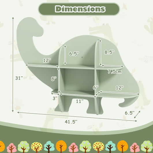 2-Tier Floating Dinosaur Kids Bookshelf for Children-Green
