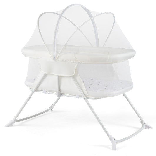 2 in 1 Baby Bassinet with Rocking Motion Foldable Bedside Sleeper with Breathable Mesh-Beige