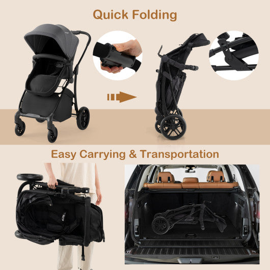 2-in-1 Baby Stroller with Bassinet Mode and Reversible Seat-Gray