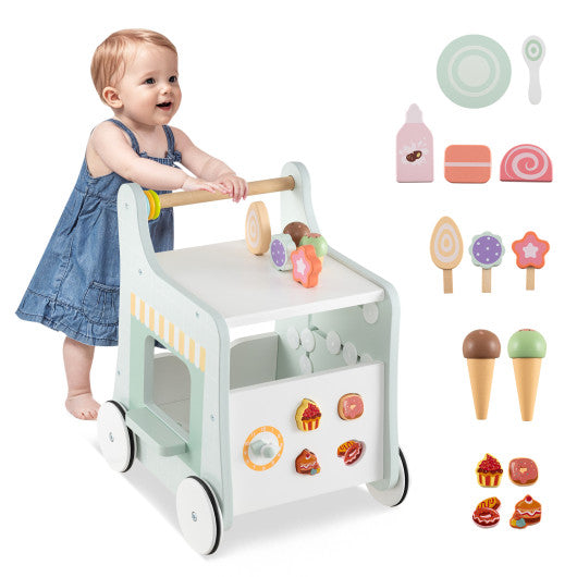 2-in-1 Baby Walker with Storage and Ice Creams for 1+ Years Old-Light Green