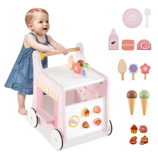 2-in-1 Baby Walker with Storage and Ice Creams for 1+ Years Old-Pink
