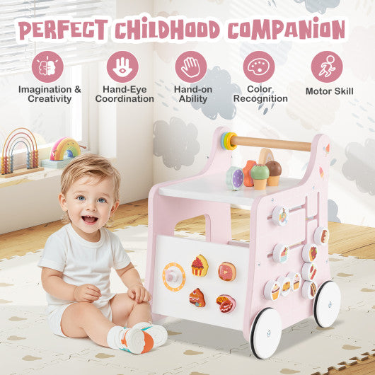 2-in-1 Baby Walker with Storage and Ice Creams for 1+ Years Old-Pink