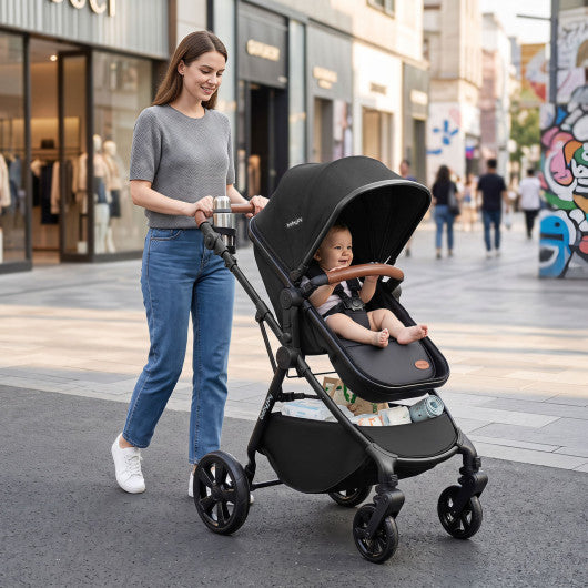 2-in-1 Convertible Baby Stroller with Car Seat Adapters-Black