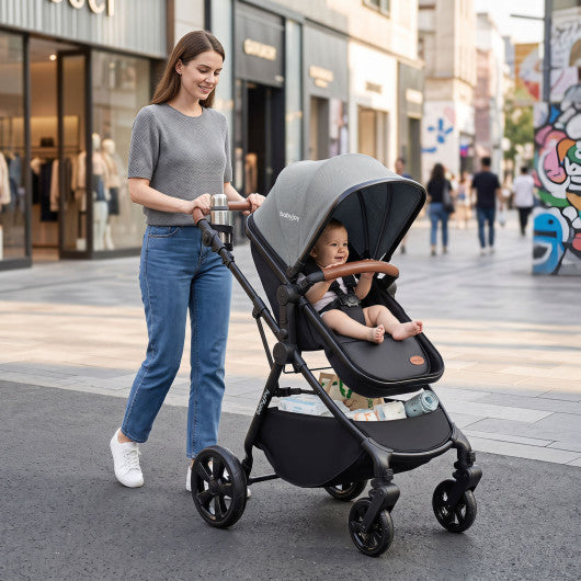 2-in-1 Convertible Baby Stroller with Car Seat Adapters-Gray