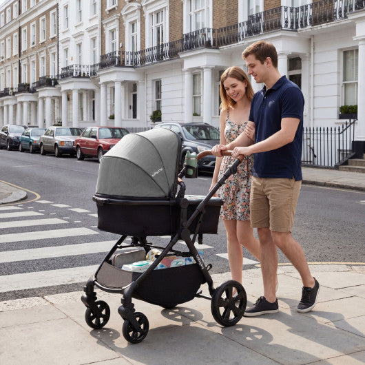 2-in-1 Convertible Baby Stroller with Car Seat Adapters-Gray