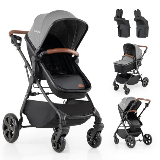 2-in-1 Convertible Baby Stroller with Car Seat Adapters-Gray