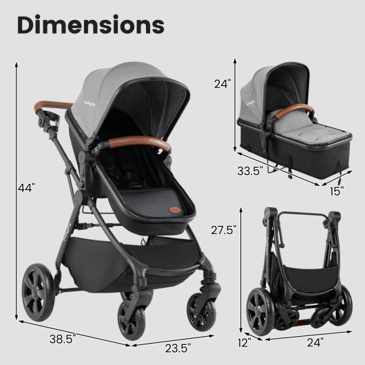2-in-1 Convertible Baby Stroller with Car Seat Adapters-Gray
