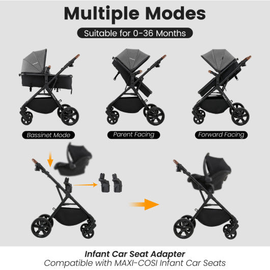 2-in-1 Convertible Baby Stroller with Car Seat Adapters-Gray