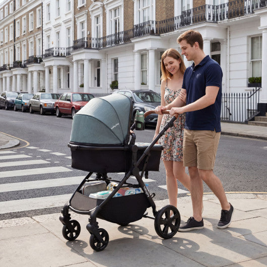 2-in-1 Convertible Baby Stroller with Car Seat Adapters-Turquoise