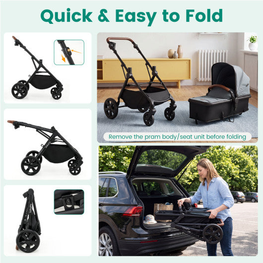 2-in-1 Convertible Baby Stroller with Car Seat Adapters-Turquoise