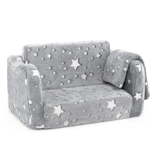 2-in-1 Folding Kids Couch with Blanket Glow in the Dark-Gray