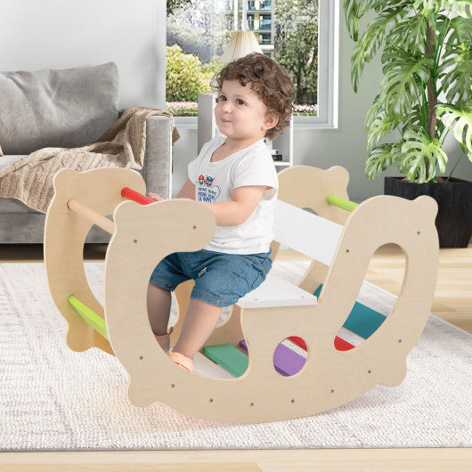 2-in-1 Rocking Horse Arch for Kids Montessori Climbing Toys with Arch Climber-Multicolor