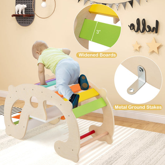 2-in-1 Rocking Horse Arch for Kids Montessori Climbing Toys with Arch Climber-Multicolor