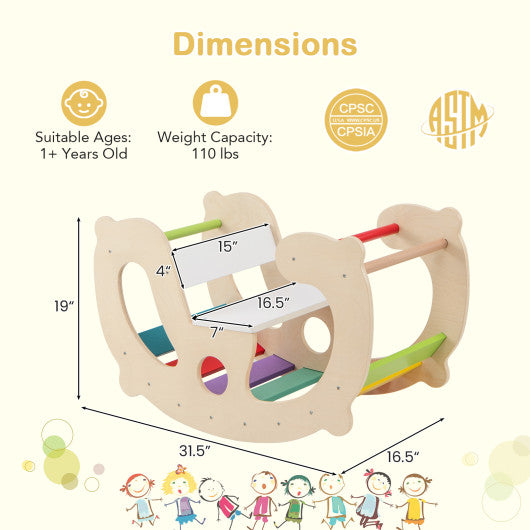 2-in-1 Rocking Horse Arch for Kids Montessori Climbing Toys with Arch Climber-Multicolor