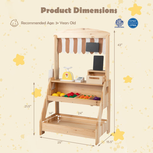 2-in-1 Wooden Mud Kitchen and Market Stand for Kids Outdoor with Planter Box and 2 Chalkboards-Natrual