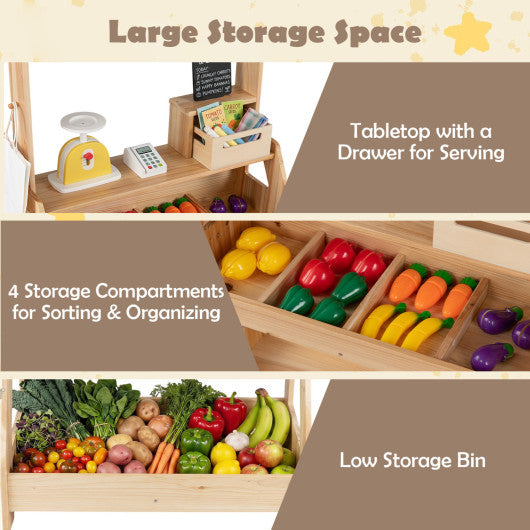 2-in-1 Wooden Mud Kitchen and Market Stand for Kids Outdoor with Planter Box and 2 Chalkboards-Natrual