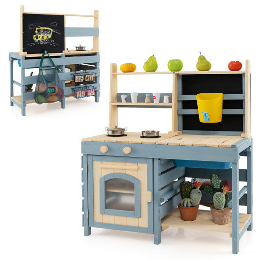2-In-1 Outdoor Mud Kitchen with Faucet and Extra Chalkboard