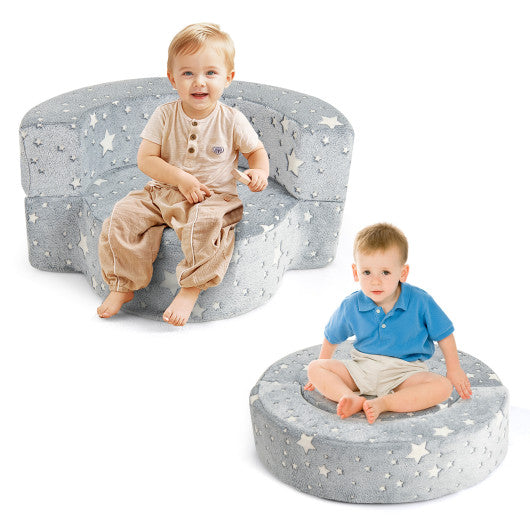 2-in-1 Toddler Chair Glow in the Dark Kids Couch with Cover Convertible Sofa-Gray