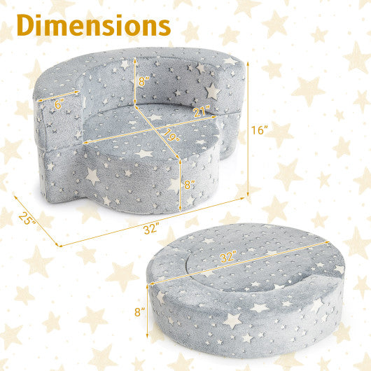 2-in-1 Toddler Chair Glow in the Dark Kids Couch with Cover Convertible Sofa-Gray