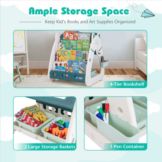 3-In-1 Double Sided Magnetic Dry-Erase Board with Stool and Flipped Writing Desktop-Green