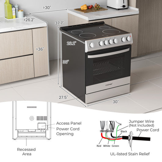 30 Inch Freestanding and Slide-in Kitchen Stove with 4 Burners Ceramic Cooktop-Silver