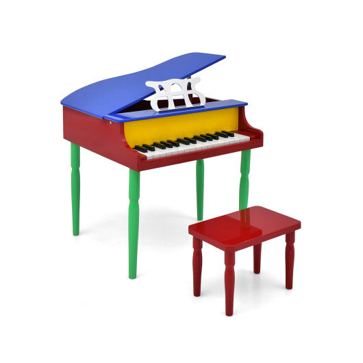 30-Key Wood Toy Kids Grand Piano with Bench and Music Rack-Multicolor