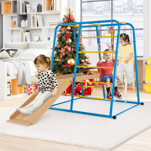 6-in-1 Indoor Jungle Gym with Slide for Boys and Girls 3+ Years Old-Blue