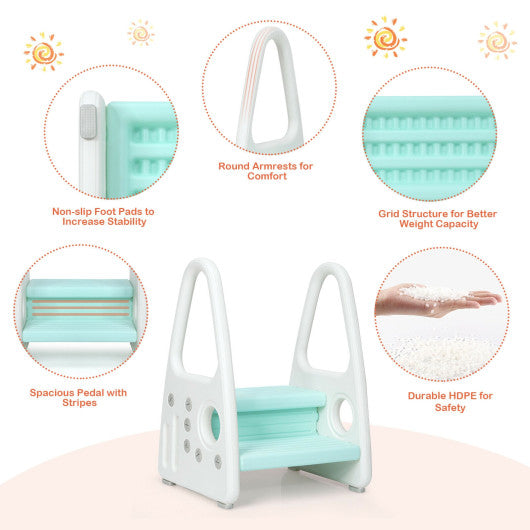 Kids Step Stool Learning Helper with Armrest for Kitchen Toilet Potty Training-Blue