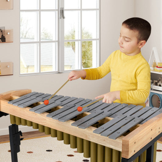 32 Note Marimba Aluminum Xylophone with Rubber Wood Base-Golden
