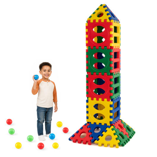 32-Piece Oversized Waffle Block Set with 10 Ocean Balls Easy-to-Use Grid Building Toys