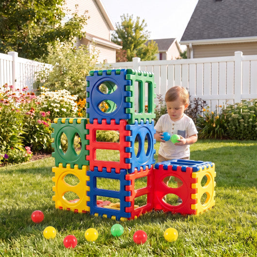 32-Piece Oversized Waffle Block Set with 10 Ocean Balls Easy-to-Use Grid Building Toys