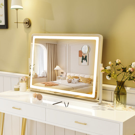 32 x 22 Inch Large Makeup Vanity Mirror with 3-Color Lighting Mode-White