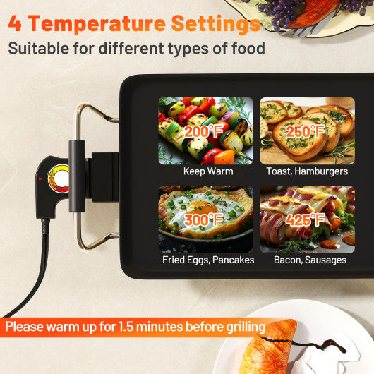 35 Inch Large Electric Griddle Nonstick BBQ Grill with Adjustable Temperature-M