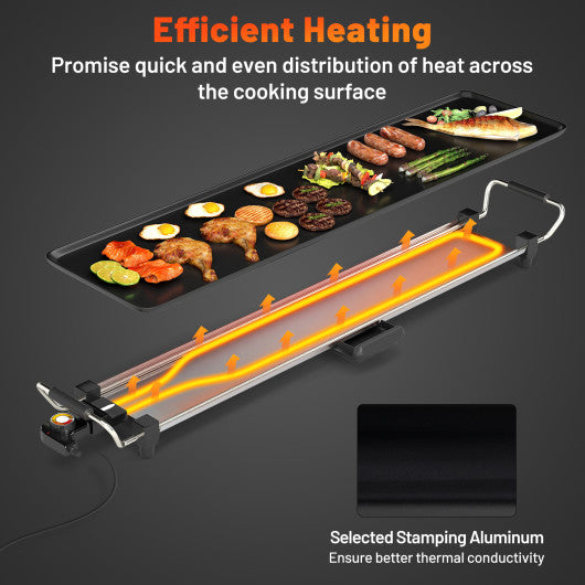35 Inch Large Electric Griddle Nonstick BBQ Grill with Adjustable Temperature-M