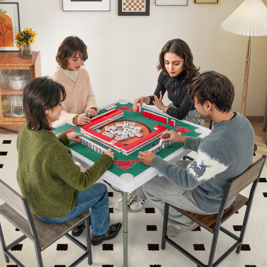 35 Inch 4 Player Game Card Folding Mahjong Table with Cup Holders-Light Green