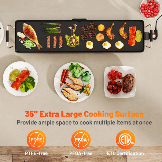 35 Inch Large Electric Griddle Nonstick BBQ Grill with Adjustable Temperature-M