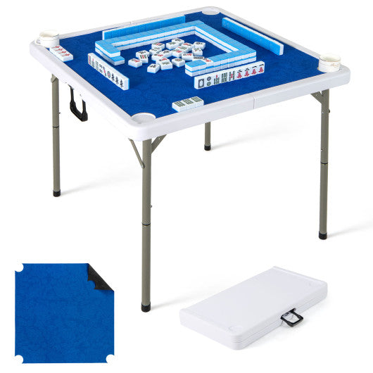 35 Inch 4 Player Game Card Folding Mahjong Table with Cup Holders-Navy