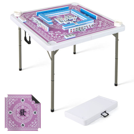 35 Inch 4 Player Game Card Folding Mahjong Table with Cup Holders-Pink