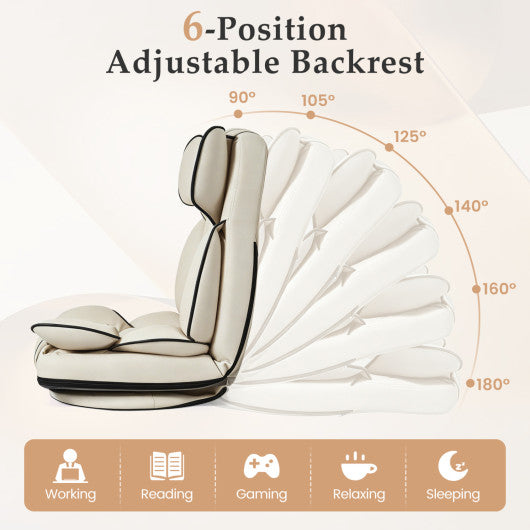 360 Degree Swivel Floor Gaming Chair with 6-Position Adjustable Backrest and Sponge Filling-Beige