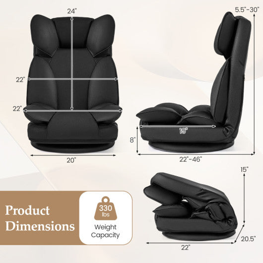 360 Degree Swivel Floor Gaming Chair with 6-Position Adjustable Backrest and Sponge Filling-Black