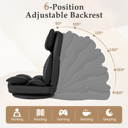 360 Degree Swivel Floor Gaming Chair with 6-Position Adjustable Backrest and Sponge Filling-Black