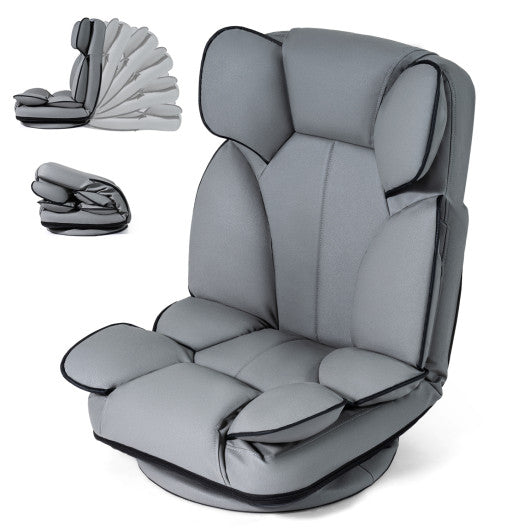360 Degree Swivel Floor Gaming Chair with 6-Position Adjustable Backrest and Sponge Filling-Gray