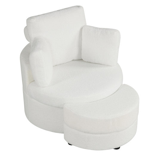 360¡« Swivel Accent Chair with Half Moon Storage Ottoman-White