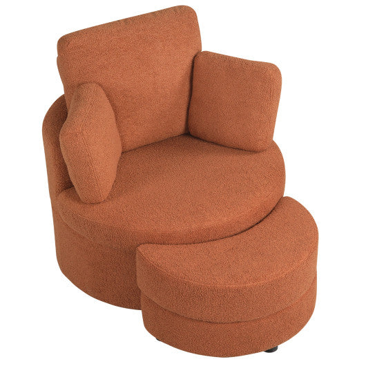 360¡« Swivel Accent Chair with Half Moon Storage Ottoman-Light Brown