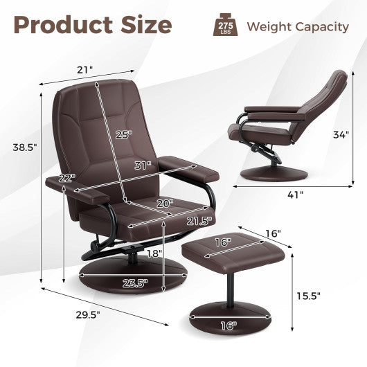 Swivel Lounge Chair Recliner with Ottoman-Brown
