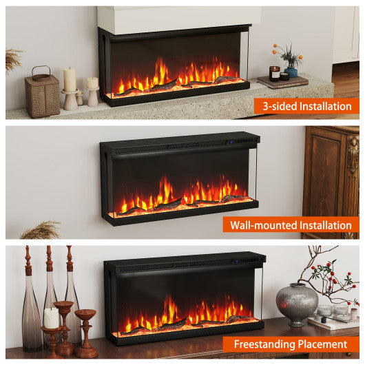 36/40/50/60 Inch Wide 3-Sided Electric Fireplace Insert with Remote Control and 12 Flame Colors-36 Inch