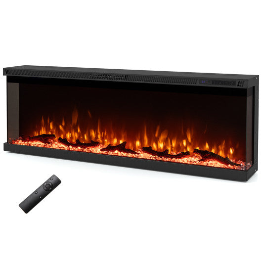 36/40/50/60 Inch Wide 3-Sided Electric Fireplace Insert with Remote Control and 12 Flame Colors-50 Inch