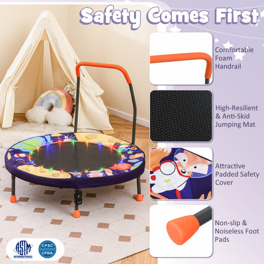 Mini Trampoline Folding Small Rebounder for Kids with Lights-Purple